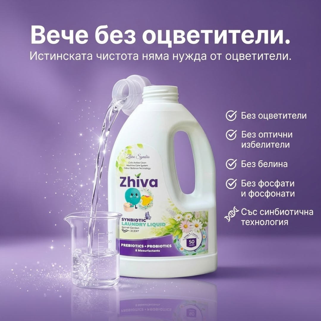 Синбиотичен ПЕРИЛЕН ПРЕПАРАТ с пробиотици - срещу замърсявания, петна и миризми 1,5 L / 50 пранета